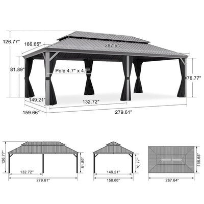 PURPLE LEAF – Pavillon de terrasse pour piscine, toit rigide gris clair en acier galvanisé avec rideaux améliorés