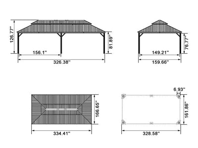 PURPLE LEAF – Pavillon de terrasse pour jardin, toit rigide gris en acier galvanisé avec rideau amélioré