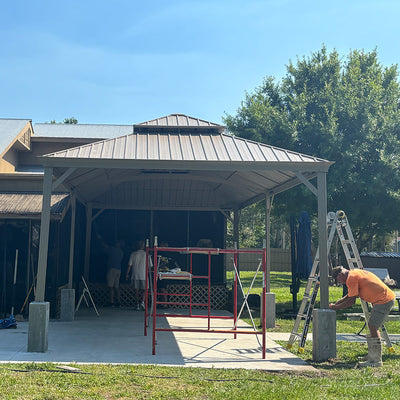 PURPLE LEAF – Pavillon de jardin Champagne à toit rigide en acier galvanisé avec rideau amélioré et éclairage