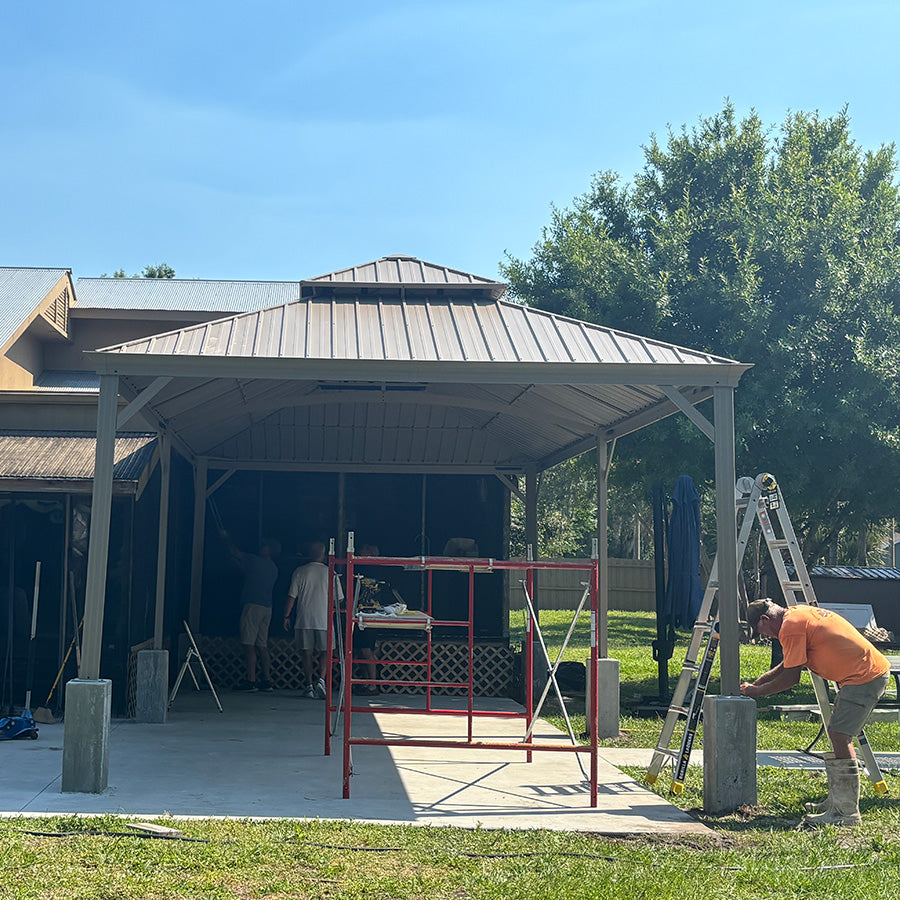 PURPLE LEAF – Pavillon de jardin Champagne à toit rigide en acier galvanisé avec rideau amélioré et éclairage