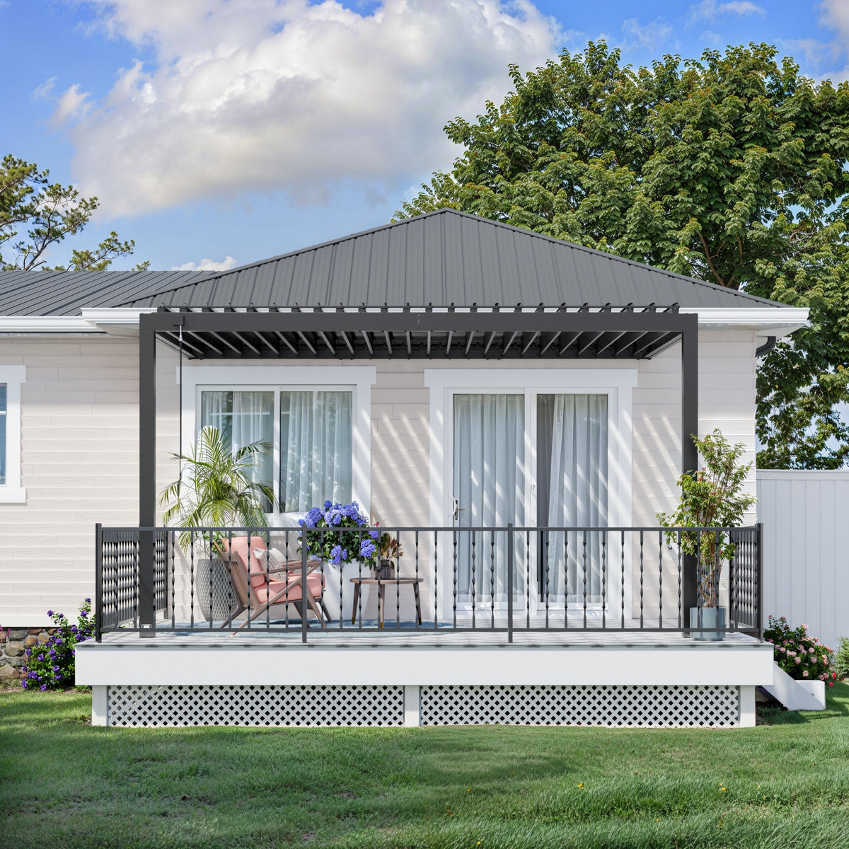 Evanston 14x10 – Pergola murale à lames orientables