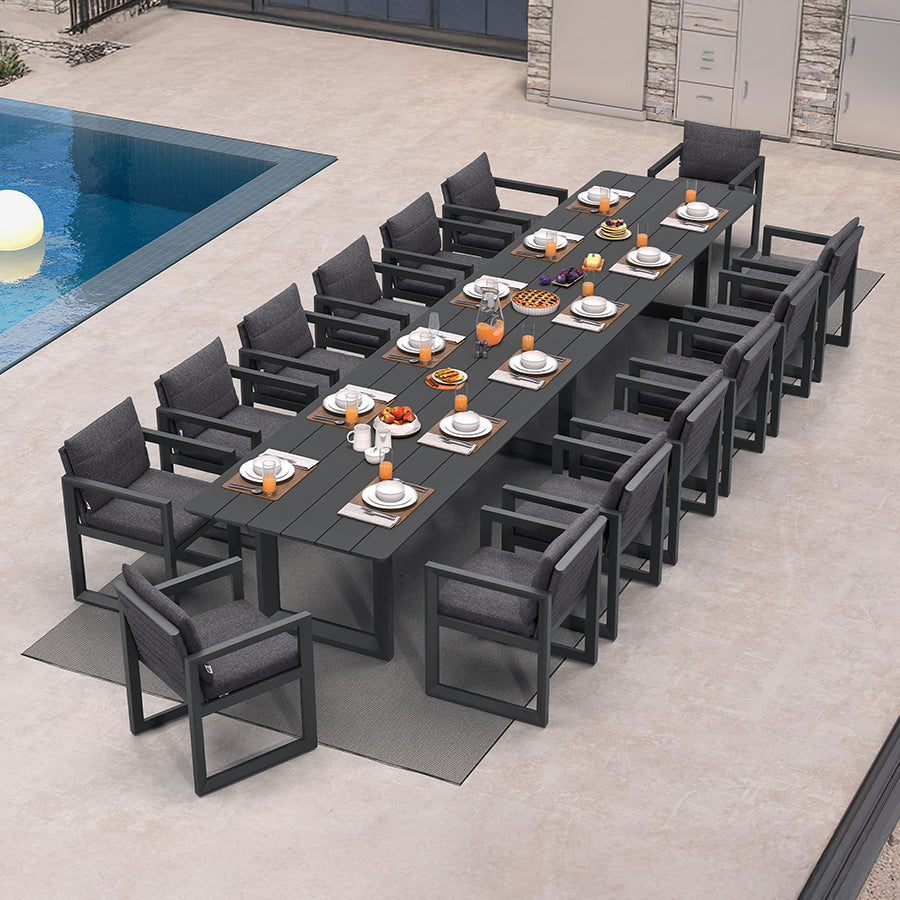 PURPLE LEAF Caesar – Ensemble repas extérieur haut de gamme en aluminium avec table, chaises, coussins épais amovibles oléfine et oreillers
