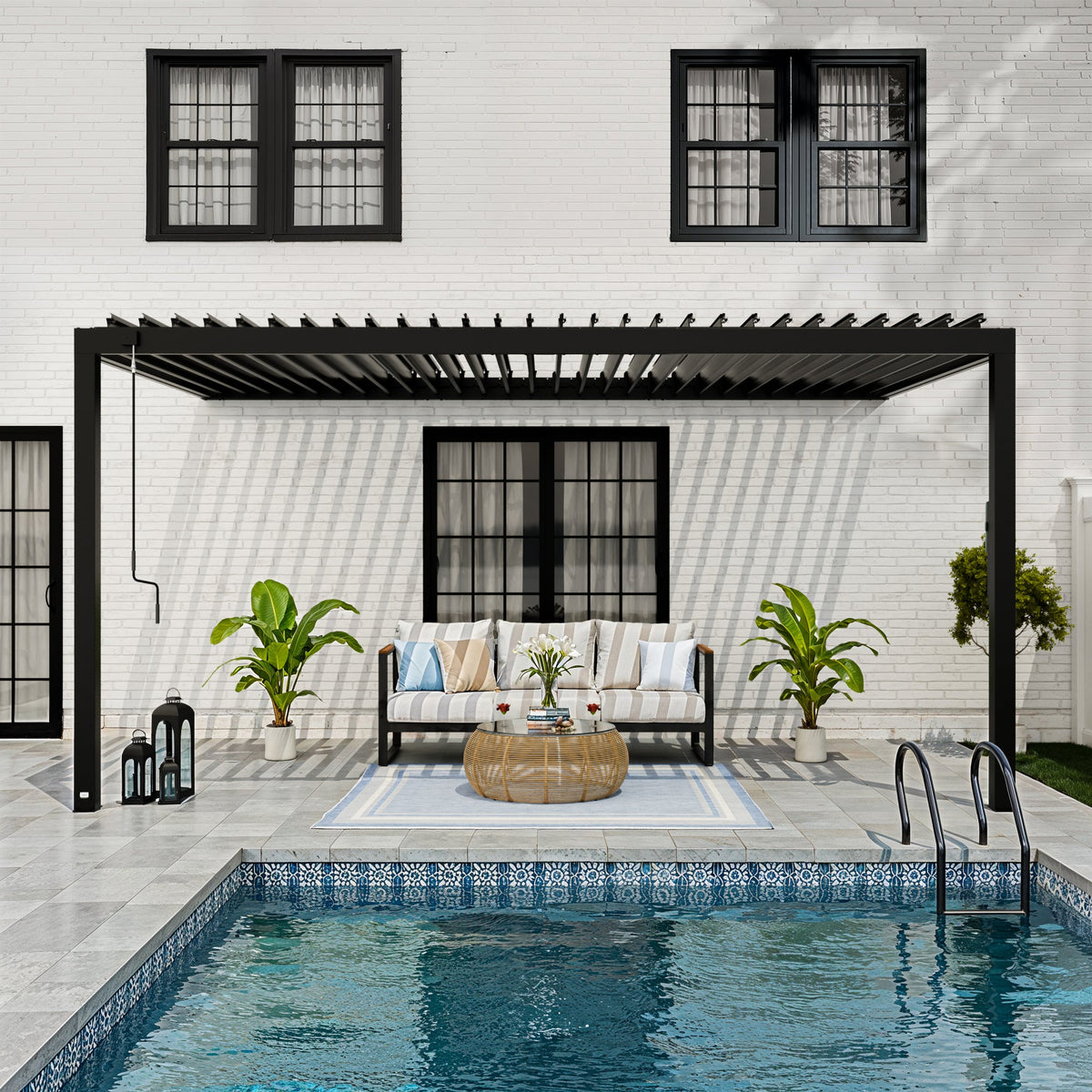 Evanston 16x10 – Pergola murale à lames orientables