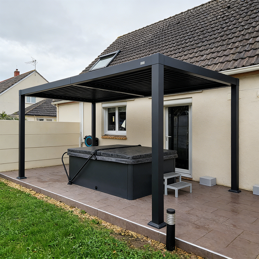 PURPLE LEAF Caesar – Pergola extérieure à lames orientables avec toit rigide réglable, gris