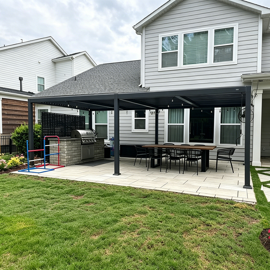 PURPLE LEAF Caesar – Pergola extérieure à lames orientables avec toit rigide réglable, gris