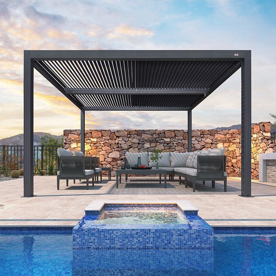 PURPLE LEAF Athena – Pergola extérieure en aluminium à lames orientables avec toit réglable pour terrasse et jardin