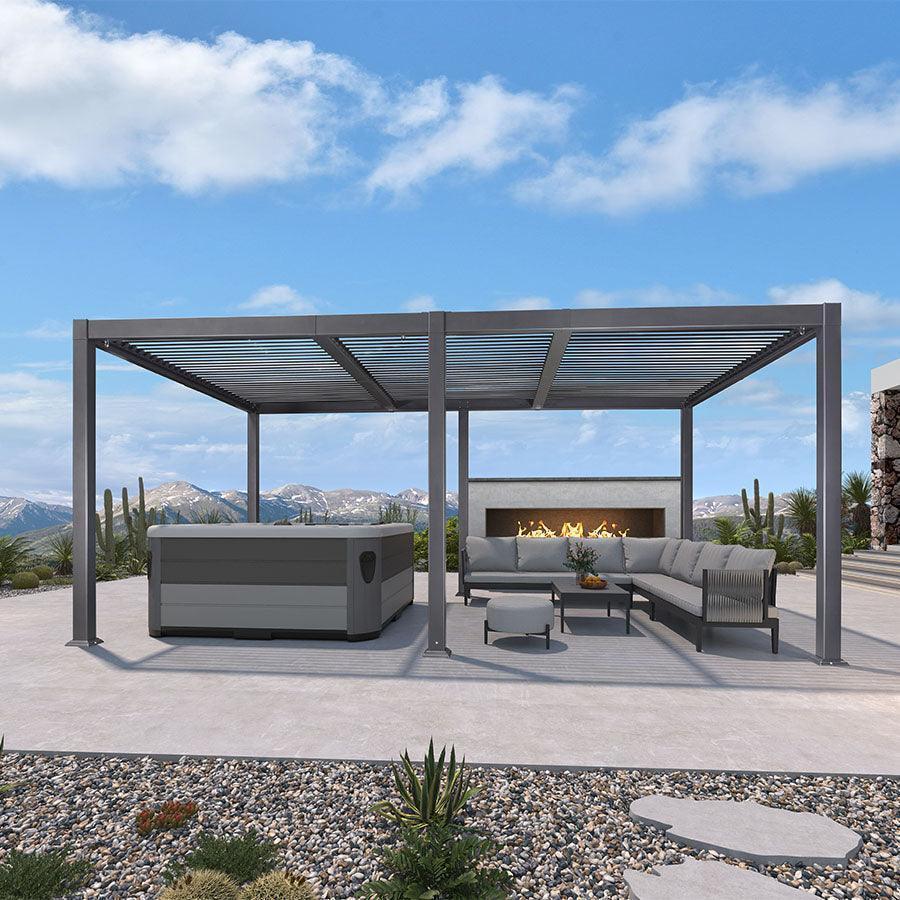 PURPLE LEAF Caesar – Pergola extérieure à lames orientables avec toit rigide réglable, gris