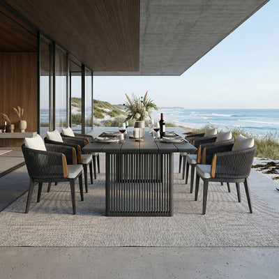 PURPLE LEAF Hailar – Ensemble repas extérieur familial avec table et chaises de terrasse en aluminium et coussins en oléfine