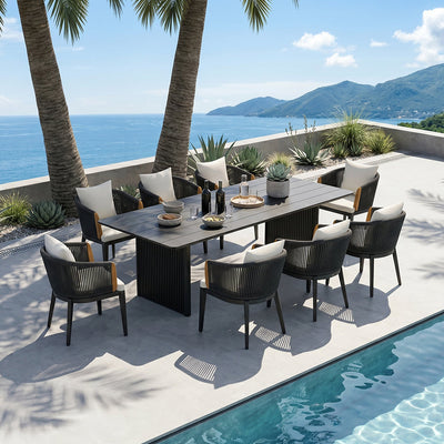 PURPLE LEAF Hailar – Ensemble repas extérieur familial avec table et chaises de terrasse en aluminium et coussins en oléfine