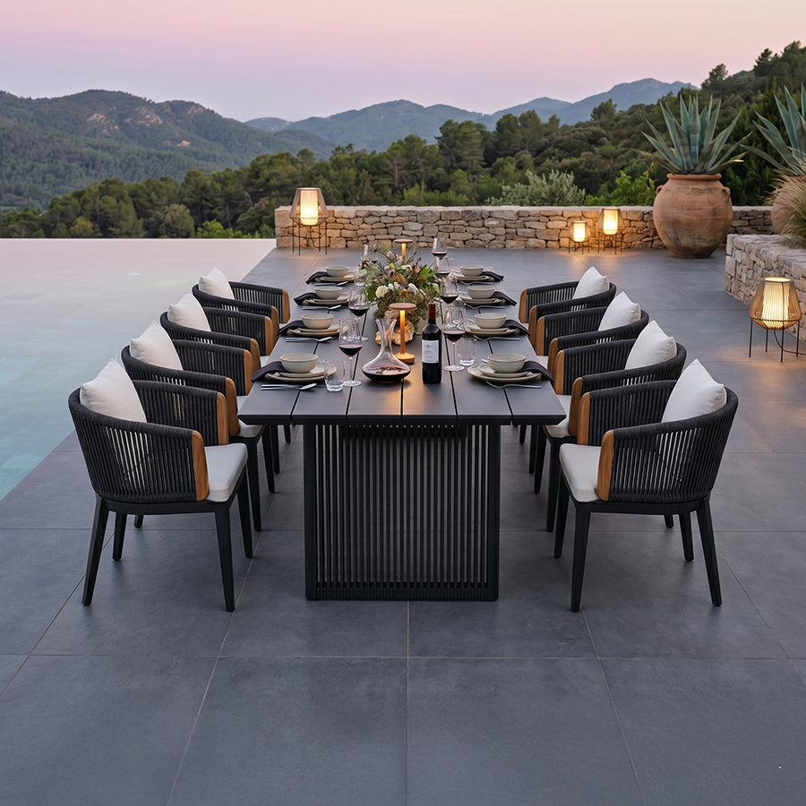 PURPLE LEAF Hailar – Ensemble repas extérieur familial avec table et chaises de terrasse en aluminium et coussins en oléfine
