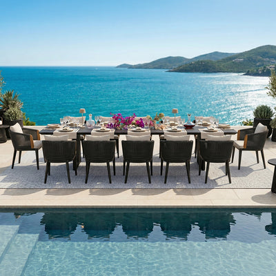 PURPLE LEAF Hailar – Ensemble repas extérieur familial avec table et chaises de terrasse en aluminium et coussins en oléfine