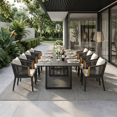 PURPLE LEAF Hailar – Ensemble repas extérieur familial avec table et chaises de terrasse en aluminium et coussins en oléfine
