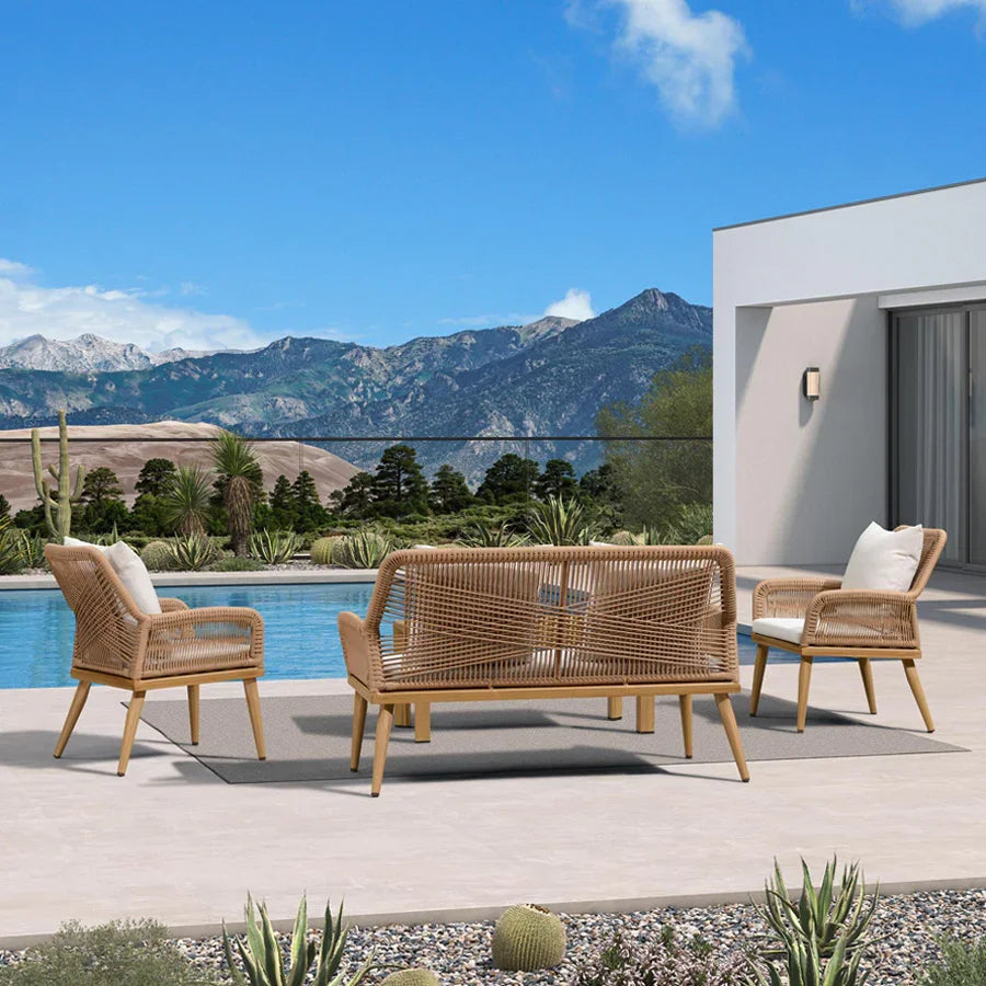 PURPLE LEAF Rivra – Ensemble salon de terrasse 4 pièces avec fauteuils en résine tressée et coussins épais pour jardin