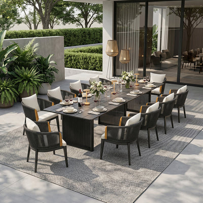 PURPLE LEAF Hailar – Ensemble repas extérieur familial avec table et chaises de terrasse en aluminium et coussins en oléfine