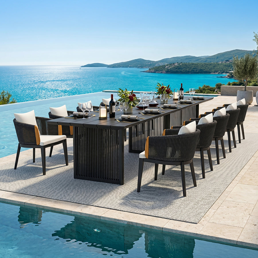 PURPLE LEAF Hailar – Ensemble repas extérieur familial avec table et chaises de terrasse en aluminium et coussins en oléfine