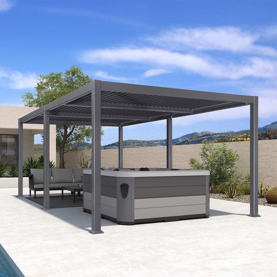 PURPLE LEAF Caesar – Pergola extérieure à lames orientables avec toit rigide réglable, gris