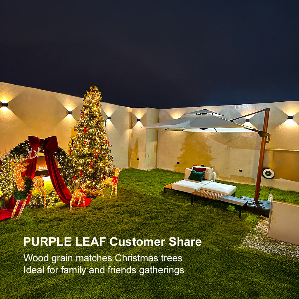 PURPLE LEAF – Parasol de jardin extérieur avec base, parasol déporté coloris bois