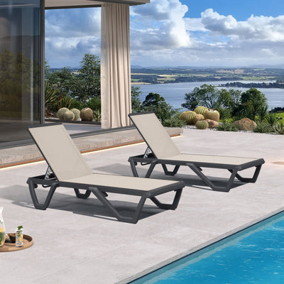 PURPLE LEAF – Chaise longue extérieure à 5 positions avec structure en aluminium et assise en Textilene, légère et durable pour terrasse et piscine
