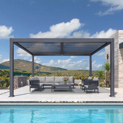PURPLE LEAF Caesar – Pergola extérieure à lames orientables avec toit rigide réglable, gris