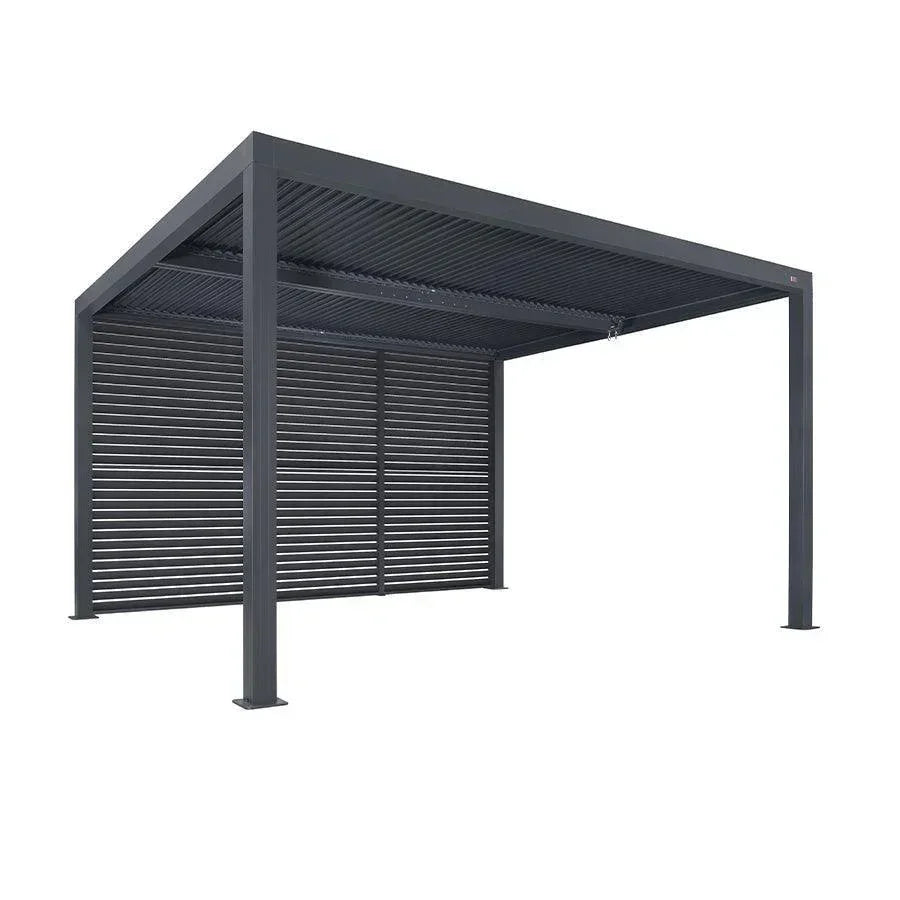 PURPLE LEAF Athena – Pergola extérieure grise en aluminium à lames orientables avec paroi à volets, réglable et étanche à la pluie
