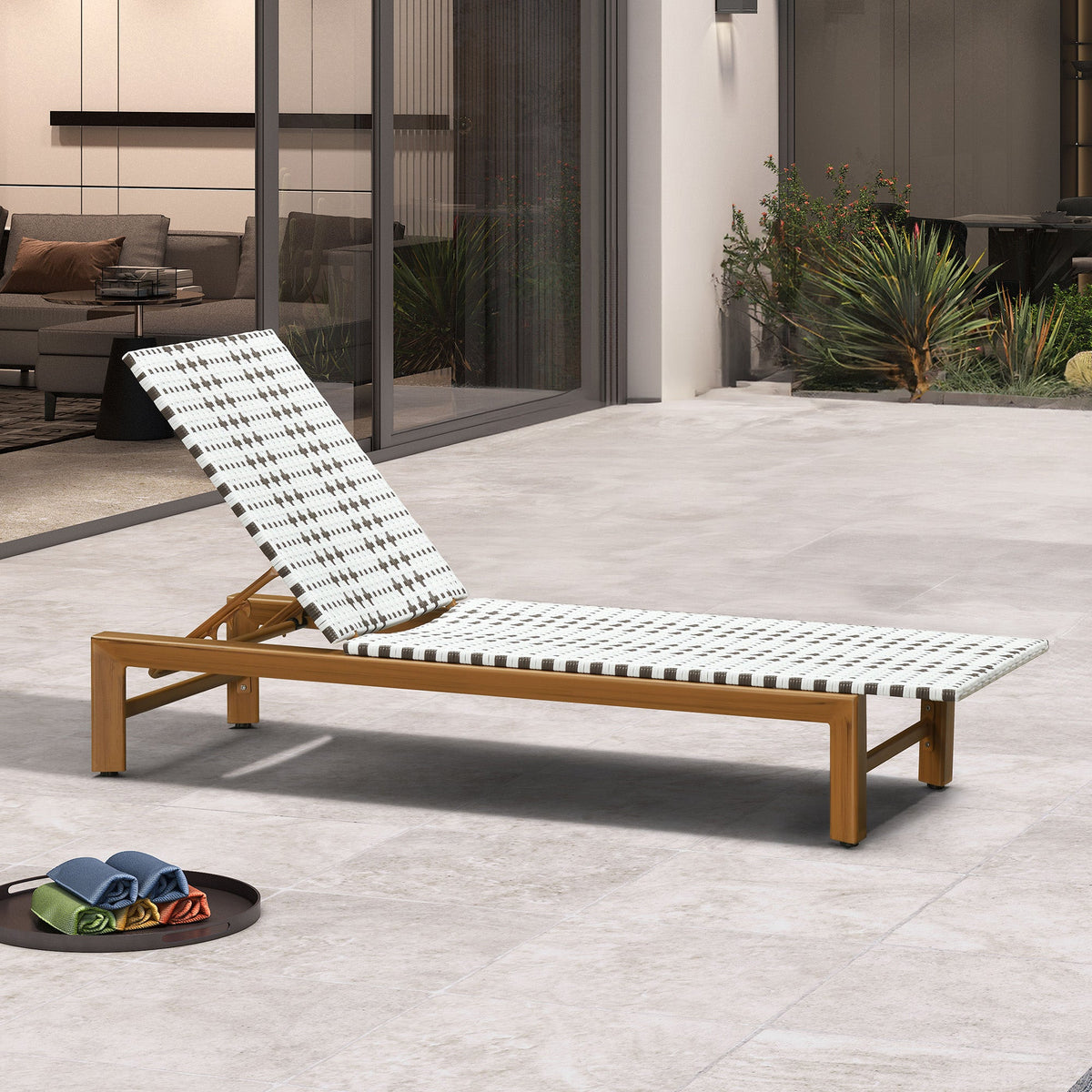 PURPLE LEAF – Chaise longue extérieure Teak en aluminium effet bois avec dossier réglable et respirant pour terrasse, piscine et jardin