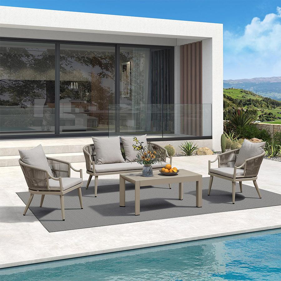 PURPLE LEAF Buler – Ensemble salon de terrasse moderne 4/8 pièces avec fauteuils en rotin, canapé et table basse pour bord de piscine