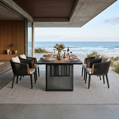 PURPLE LEAF Hailar – Ensemble repas extérieur familial avec table et chaises de terrasse en aluminium et coussins en oléfine