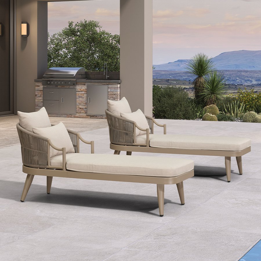 PURPLE LEAF – Chaise longue extérieure ergonomique en aluminium avec assise rembourrée et accoudoirs de soutien pour terrasse et piscine