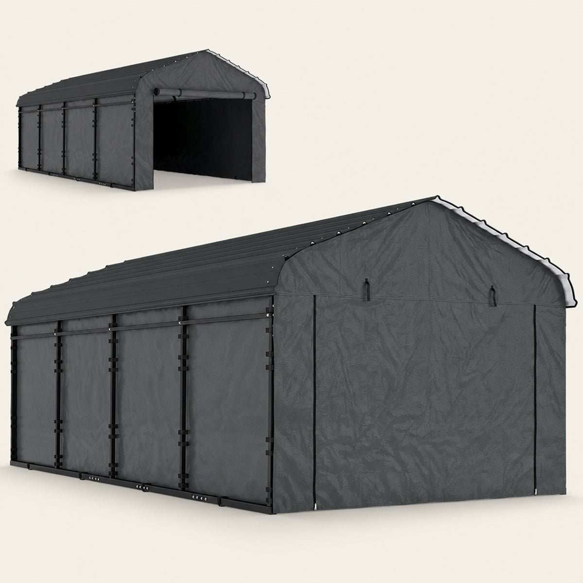 Onward 12' x 20' – Abri voiture métallique renforcé avec toit galvanisé et parois latérales amovibles