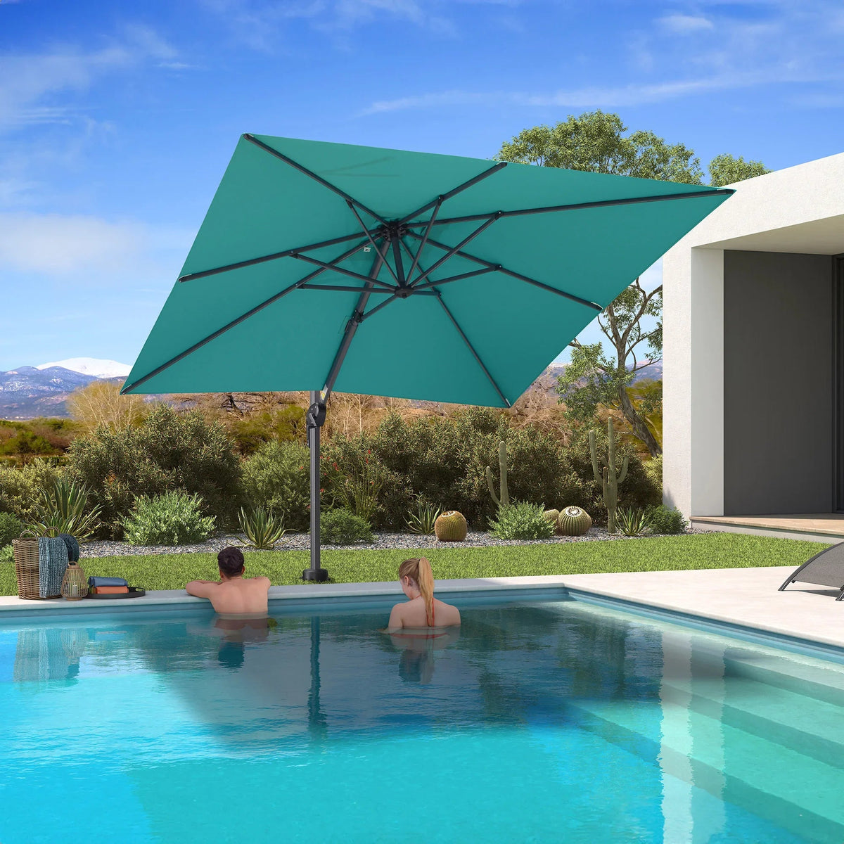 PURPLE LEAF – Parasol extérieur déporté pour piscine avec base encastrée au sol