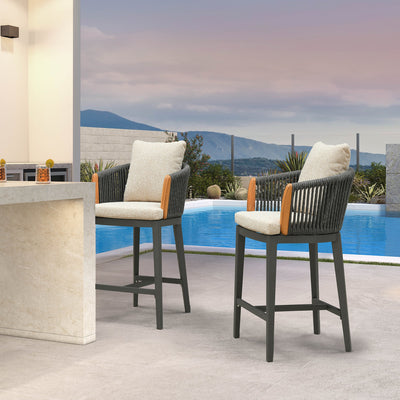 PURPLE LEAF Hailar – Tabouret de bar extérieur moderne en rotin avec dossier et coussin pour balcon, intérieur, extérieur ou îlot de cuisine