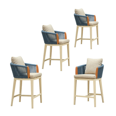 PURPLE LEAF Hailar – Tabouret de bar extérieur moderne en rotin avec dossier et coussin pour balcon, intérieur, extérieur ou îlot de cuisine