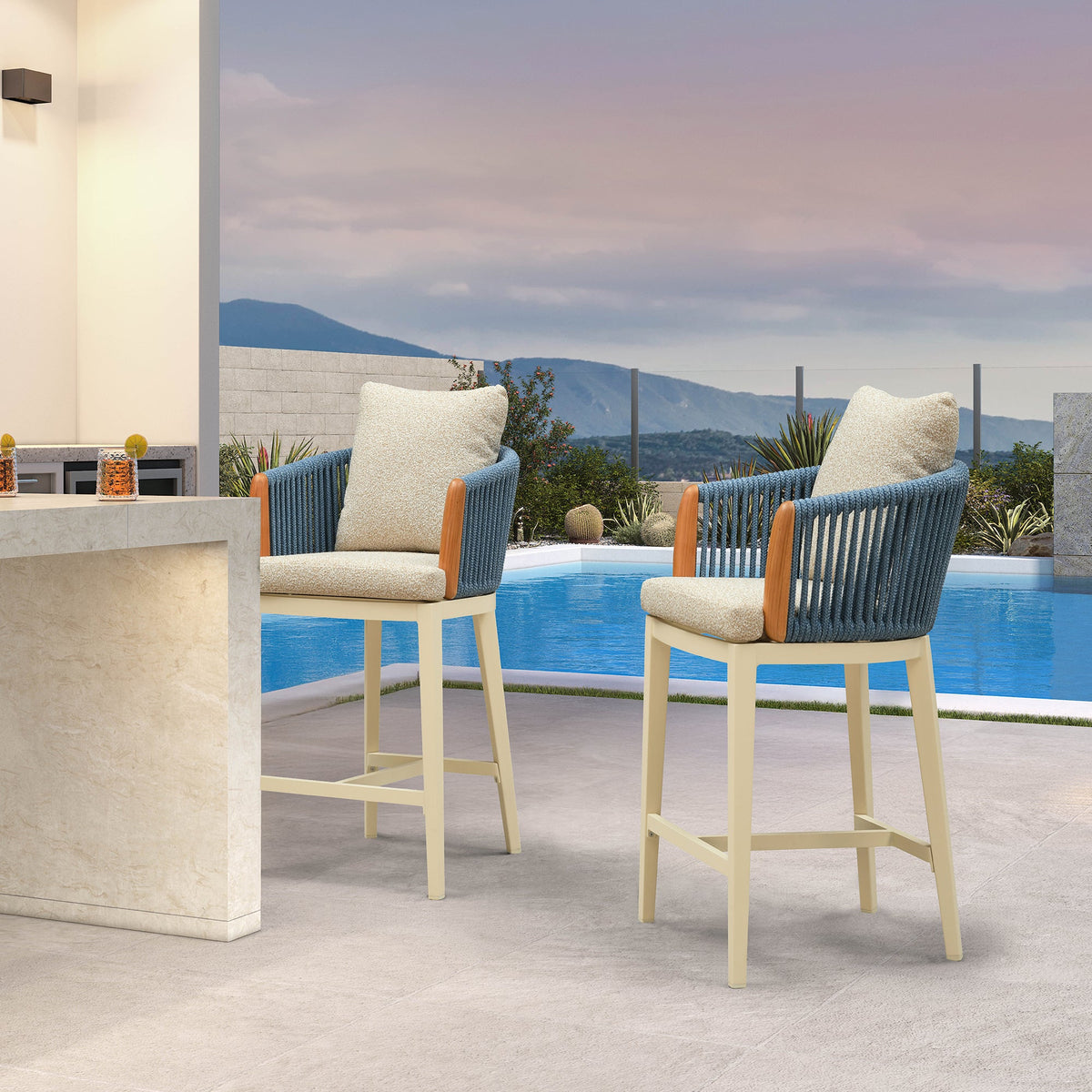 PURPLE LEAF Hailar – Tabouret de bar extérieur moderne en rotin avec dossier et coussin pour balcon, intérieur, extérieur ou îlot de cuisine