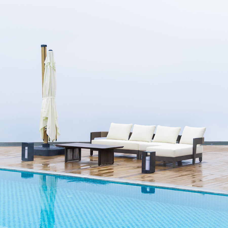 PURPLE LEAF Tuscany – Ensemble salon de terrasse en L avec structure en aluminium bronze, coussins et oreillers amovibles