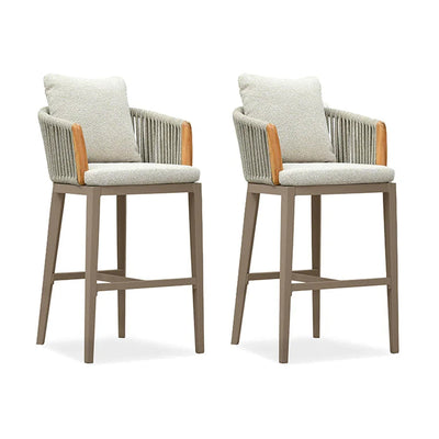 PURPLE LEAF Hailar – Tabouret de bar extérieur moderne en rotin avec dossier et coussin pour balcon, intérieur, extérieur ou îlot de cuisine