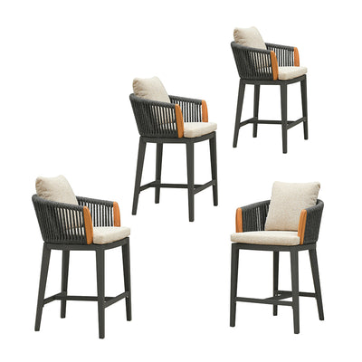 PURPLE LEAF Hailar – Tabouret de bar extérieur moderne en rotin avec dossier et coussin pour balcon, intérieur, extérieur ou îlot de cuisine