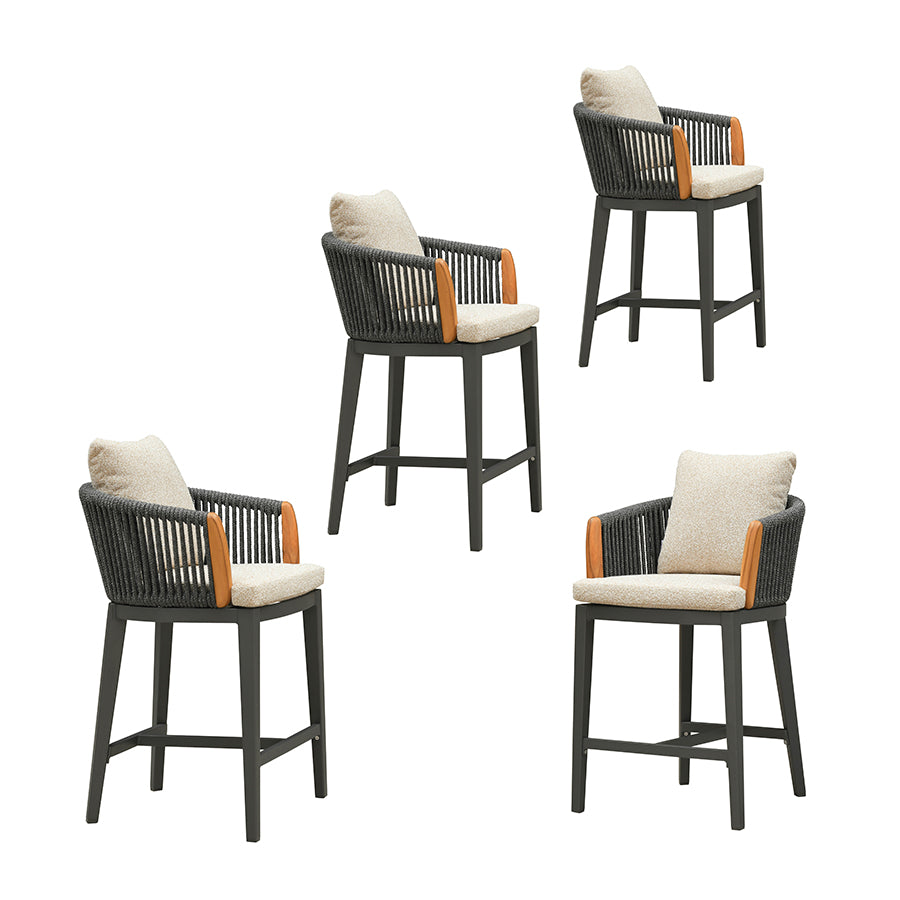 PURPLE LEAF Hailar – Tabouret de bar extérieur moderne en rotin avec dossier et coussin pour balcon, intérieur, extérieur ou îlot de cuisine