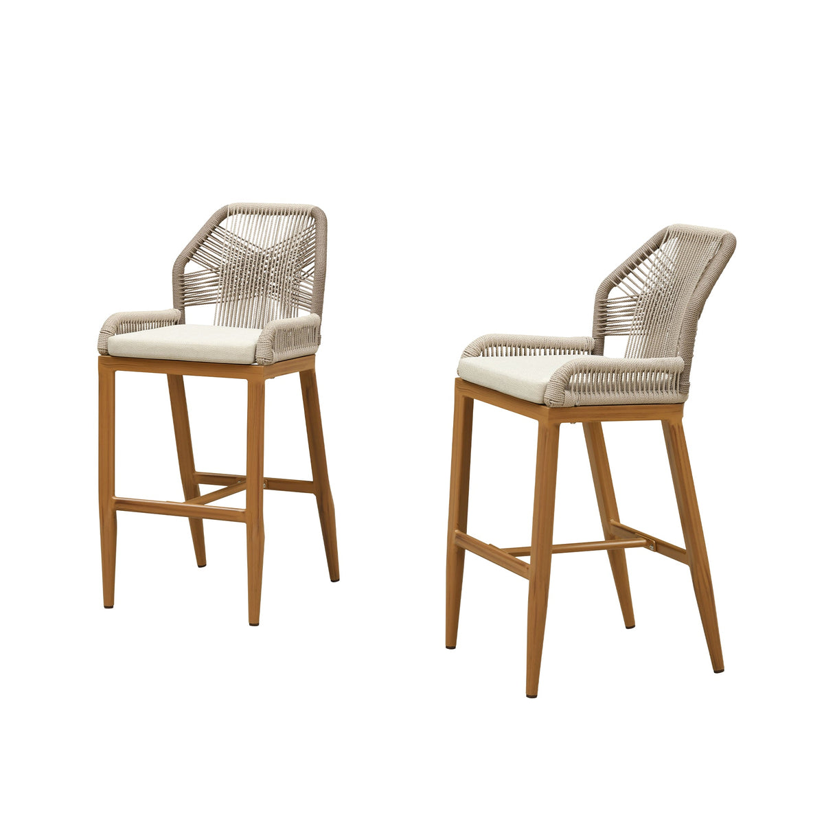 PURPLE LEAF – Tabourets de bar hauteur comptoir en rotin avec dossier et structure moderne en aluminium tressé pour terrasse, jardin ou intérieur