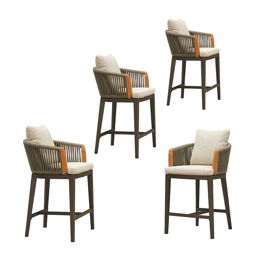 PURPLE LEAF Hailar – Tabouret de bar extérieur moderne en rotin avec dossier et coussin pour balcon, intérieur, extérieur ou îlot de cuisine
