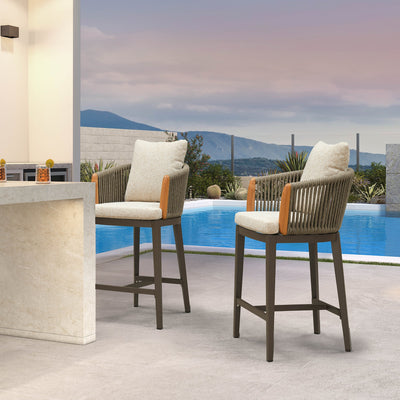 PURPLE LEAF Hailar – Tabouret de bar extérieur moderne en rotin avec dossier et coussin pour balcon, intérieur, extérieur ou îlot de cuisine