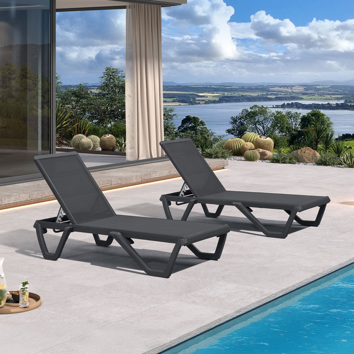 PURPLE LEAF – Chaise longue extérieure à 5 positions avec structure en aluminium et assise en Textilene, légère et durable pour terrasse et piscine