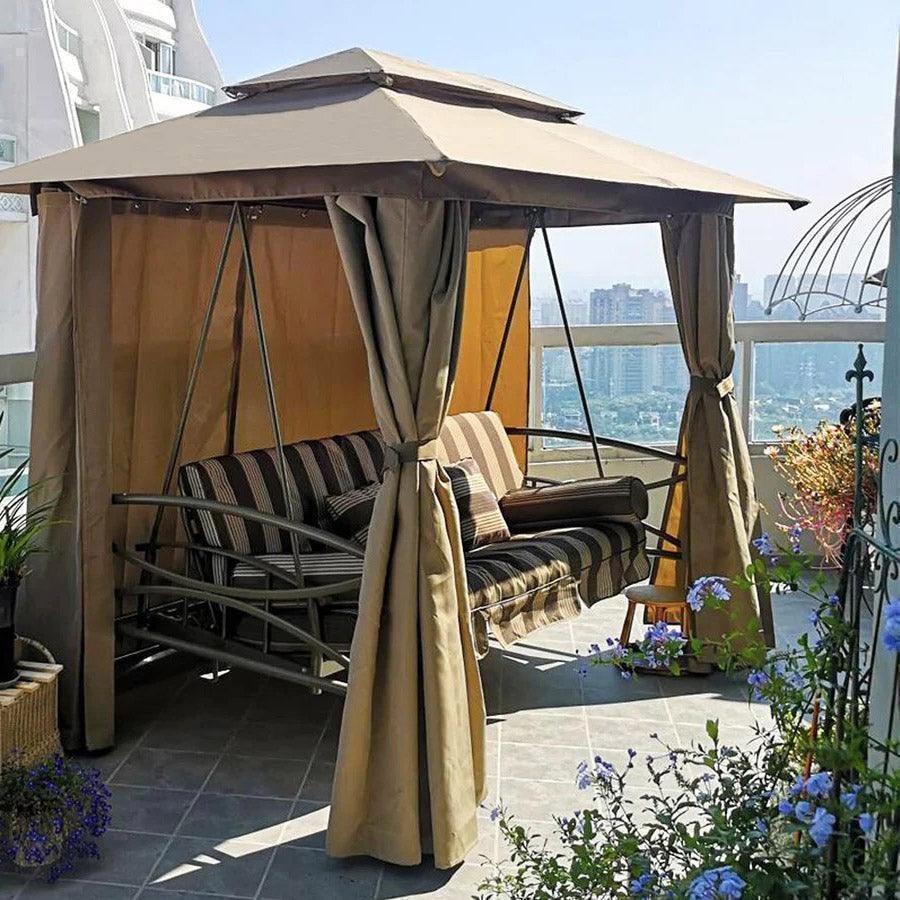 PURPLE LEAF – Balancelle extérieure 3 personnes avec pavillon de terrasse, moustiquaires, rideaux et auvent pour adultes