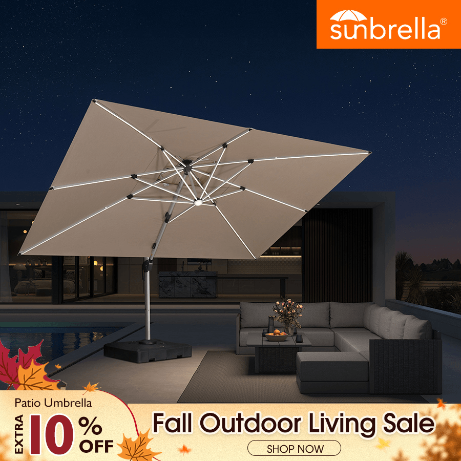 PURPLE LEAF SUNBRELLA – Grand parasol déporté solaire avec éclairage pour terrasse extérieure
