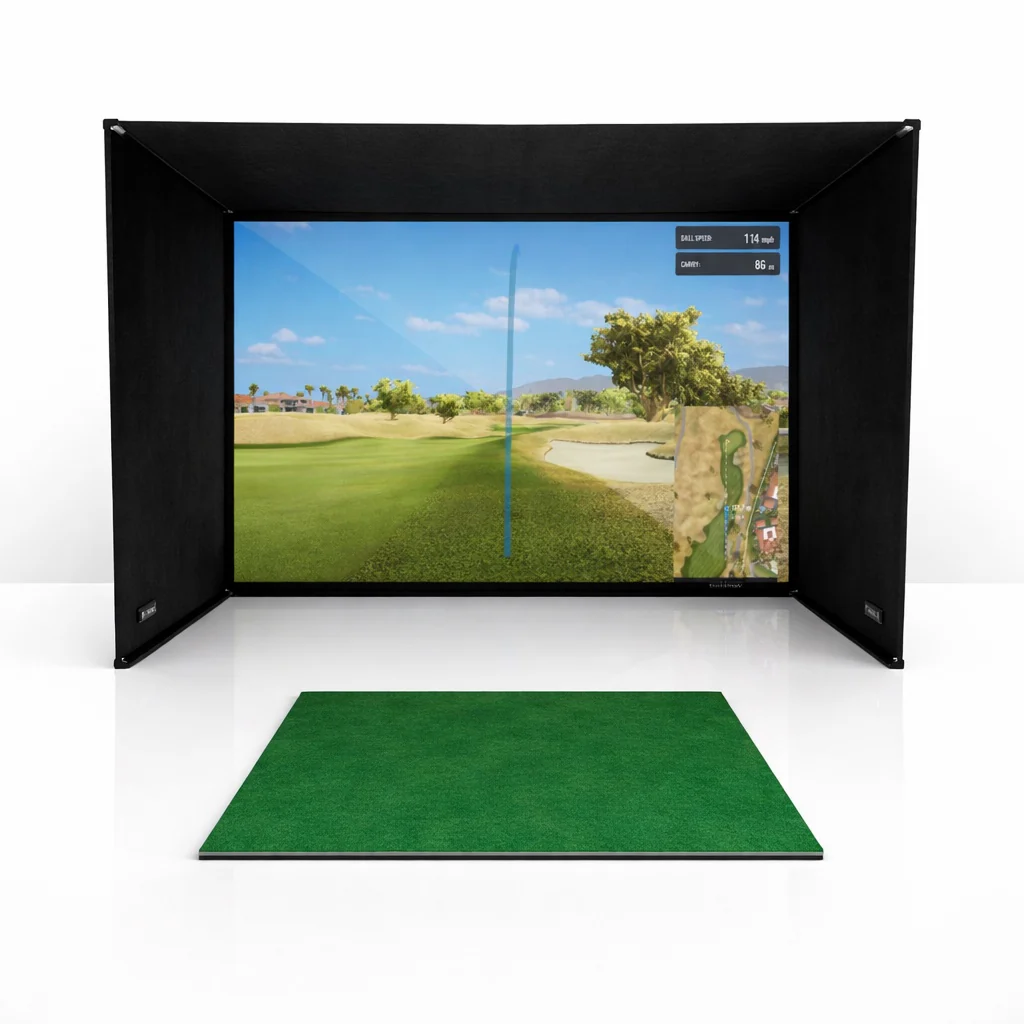 Enceinte pour simulateur de golf – 7 tailles, Pro + écran d’impact et structure, barrières latérales incluses gratuitement