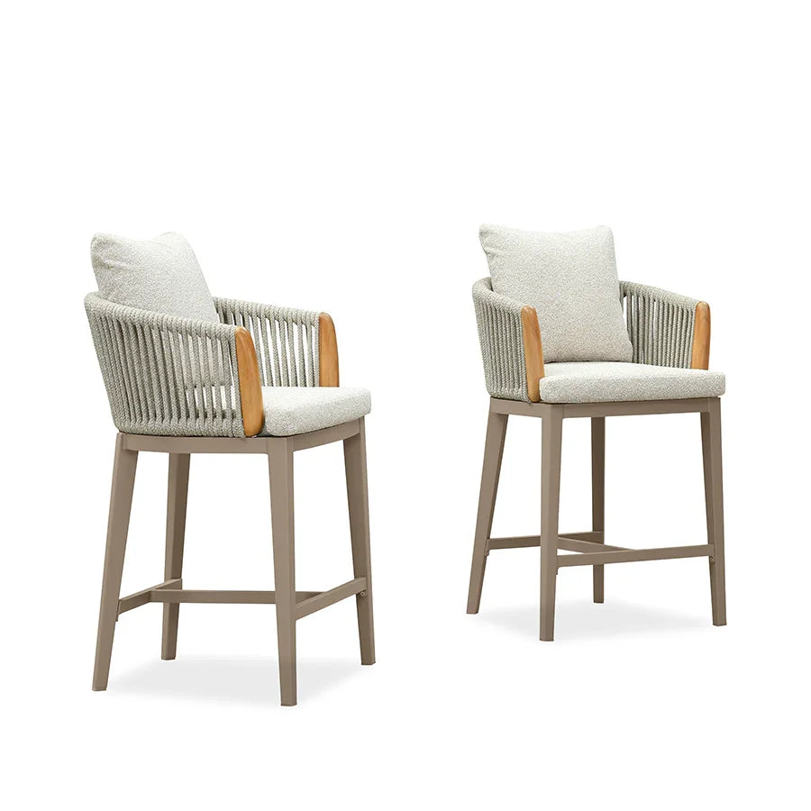 PURPLE LEAF Hailar – Tabouret de bar extérieur moderne en rotin avec dossier et coussin pour balcon, intérieur, extérieur ou îlot de cuisine