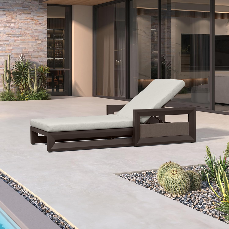 PURPLE LEAF Caesar – Chaise longue extérieure 2 en 1 inclinable avec coussin, aluminium Deluxe, format extra-large avec accoudoirs et dossier