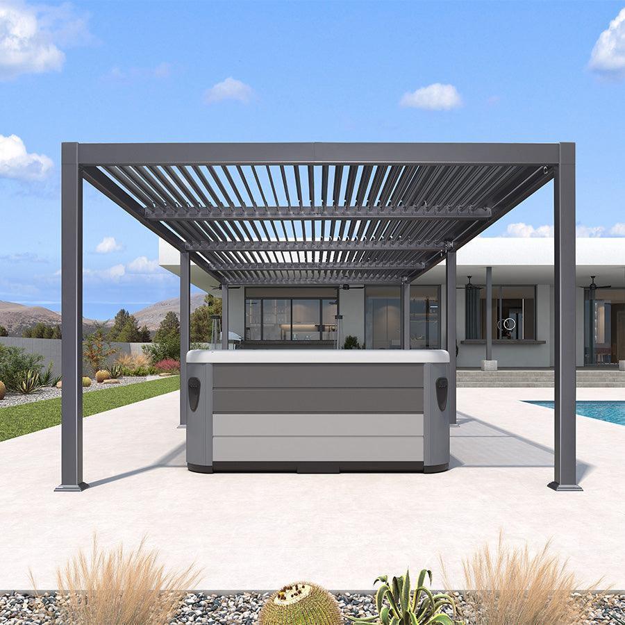 PURPLE LEAF Caesar – Pergola extérieure à lames orientables avec toit rigide réglable, gris