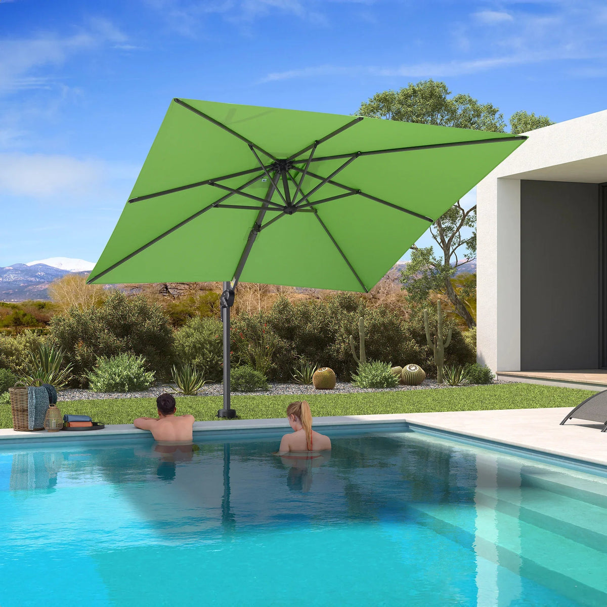 PURPLE LEAF – Parasol extérieur déporté pour piscine avec base encastrée au sol