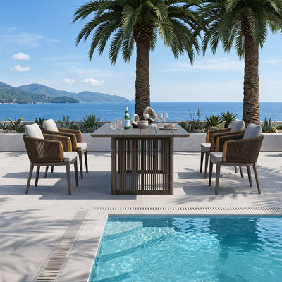 PURPLE LEAF Hailar – Ensemble repas extérieur familial avec table et chaises de terrasse en aluminium et coussins en oléfine