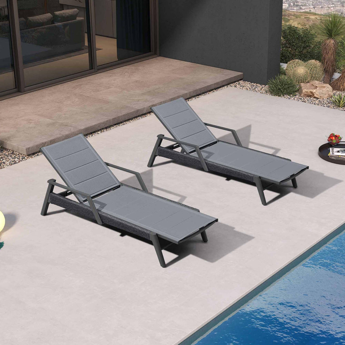 PURPLE LEAF Sanori – Lot de 2 chaises longues extérieures en aluminium, réglables et inclinables pour terrasse et bord de piscine